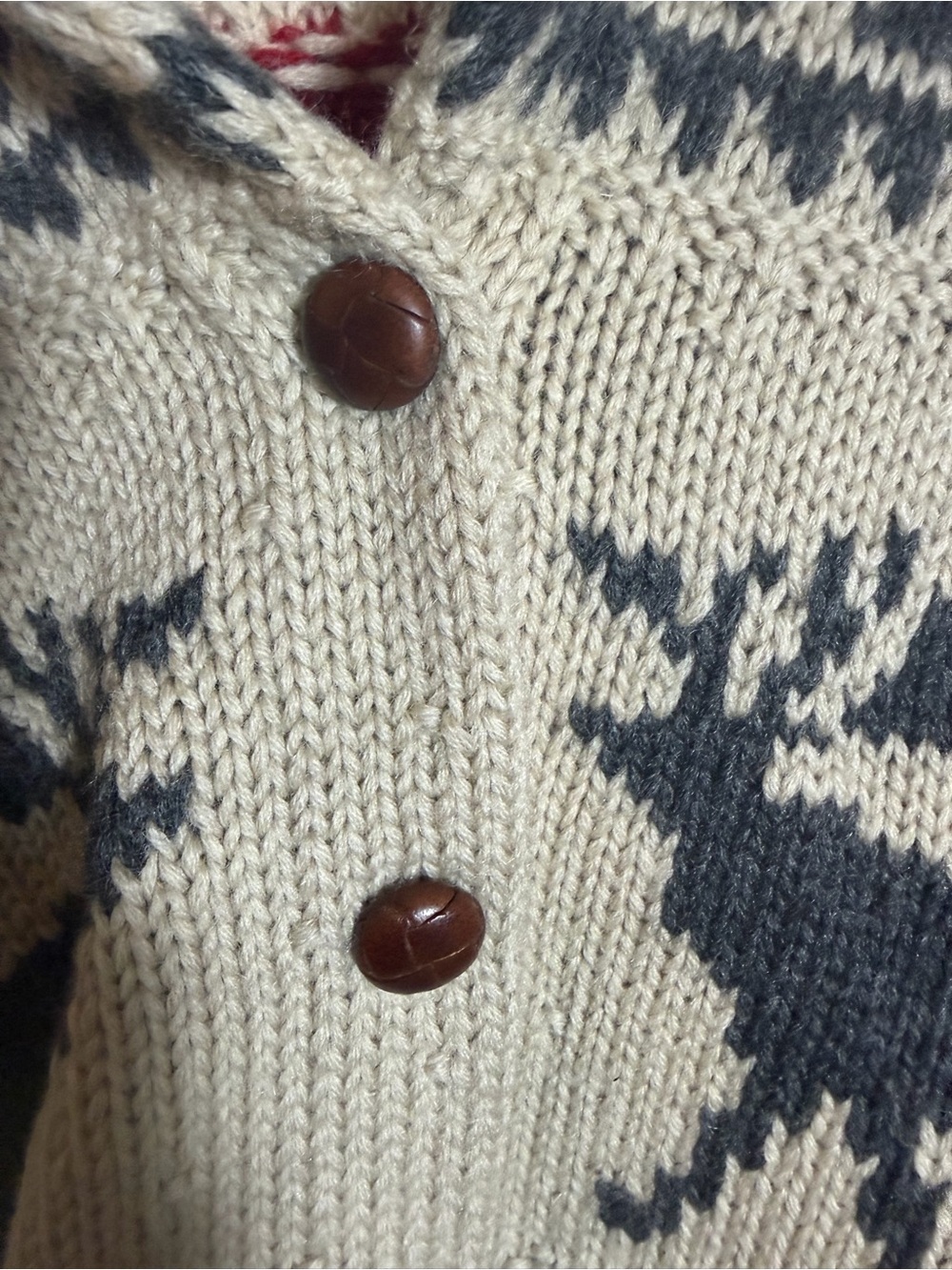 Lauren Ralph Lauren Cream Hand-Knit Wool Cardigan with Fair Isle Accents - Picture 3 of 4